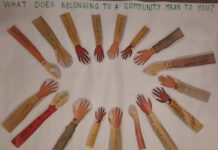 Letting Go of Control: Reflexive Moments in Arts-Based Migration Research arms in a circle with text that reads "What does belonging to a community mean to you?"