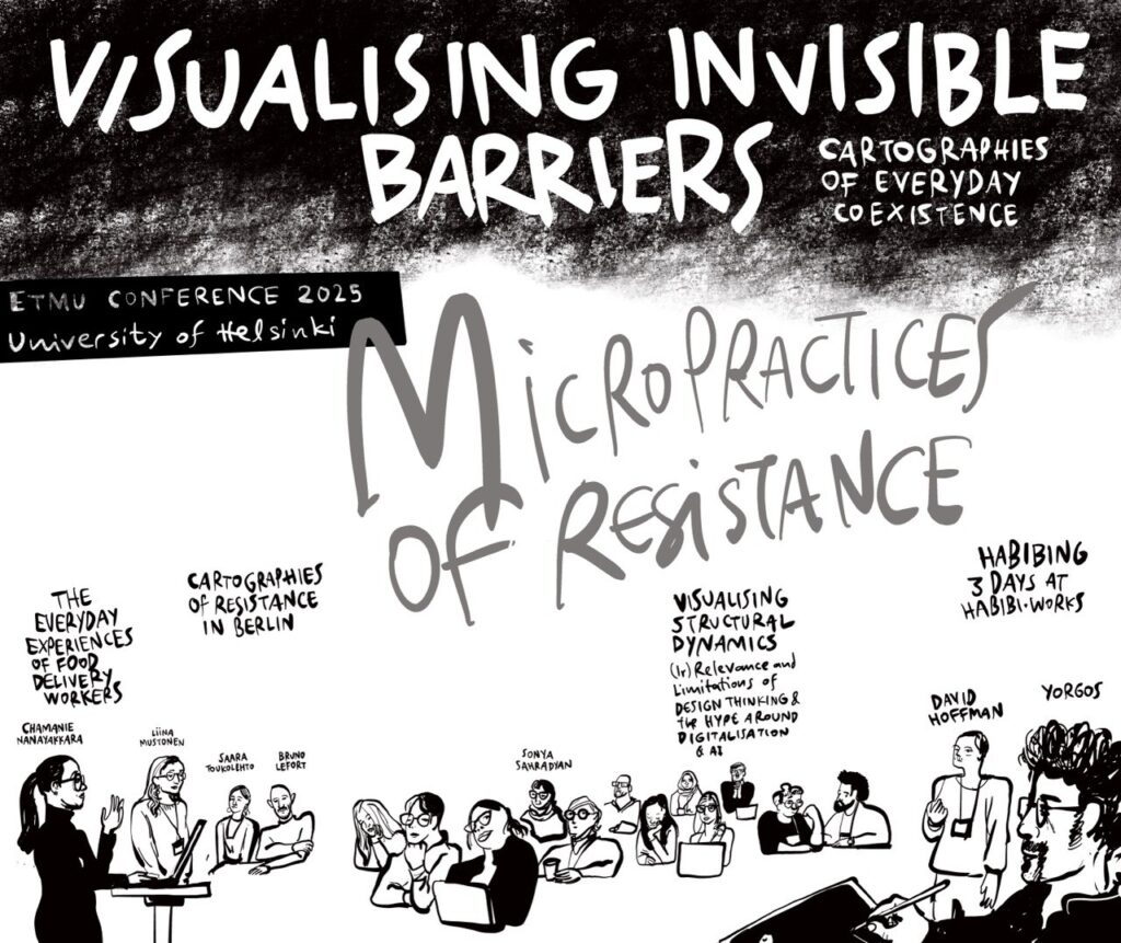 Visualizing Invisible Barriers: Cartographies of Everyday Existence drawing from the conference. 